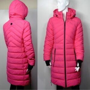 M&S ACTIVE Bright Pink Puffer Jacket Pink Long Puffer Coat With Detachable Hood